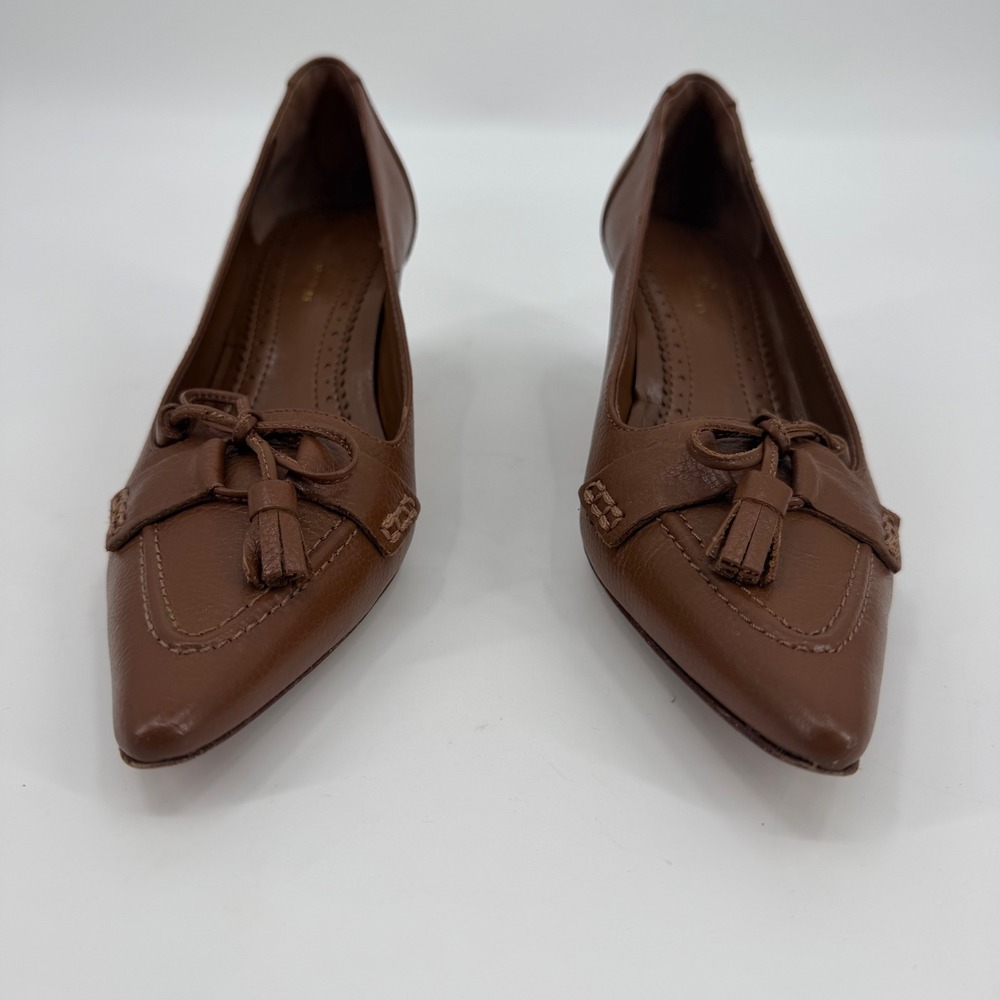 Brooks Brothers Brown Leather Pointed Toe Kitten Heel Pumps - Picture 3 of 8
